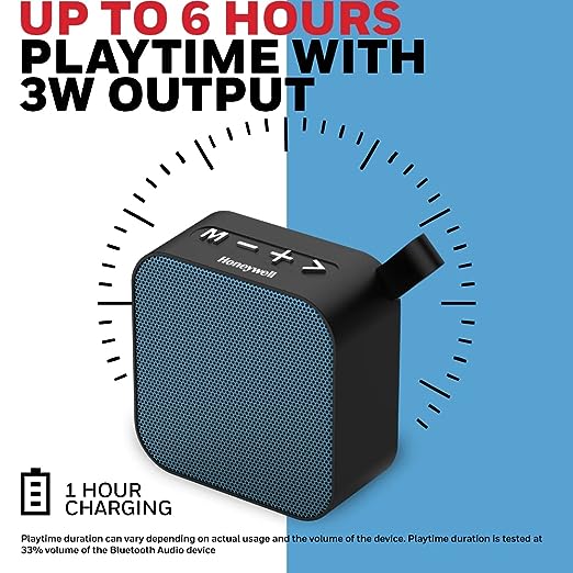 Honeywell Moxie V100 3W Wireless Bluetooth V5.0 Speaker, 52mm Drivers, IPX4, TWS Feature, Up to 6H Non-Stop Music in 1 hr Charge, Light & Portable, Premium Stereo Sound, Multi Compatibility Mode Honeywell Moxie V100 3W Wireless Bluetooth V5.0 Speaker, 52mm Drivers, IPX4, TWS Feature, Up to 6H Non-Stop Music in 1 hr Charge, Light & Portable, Premium Stereo Sound, Multi Compatibility Mode